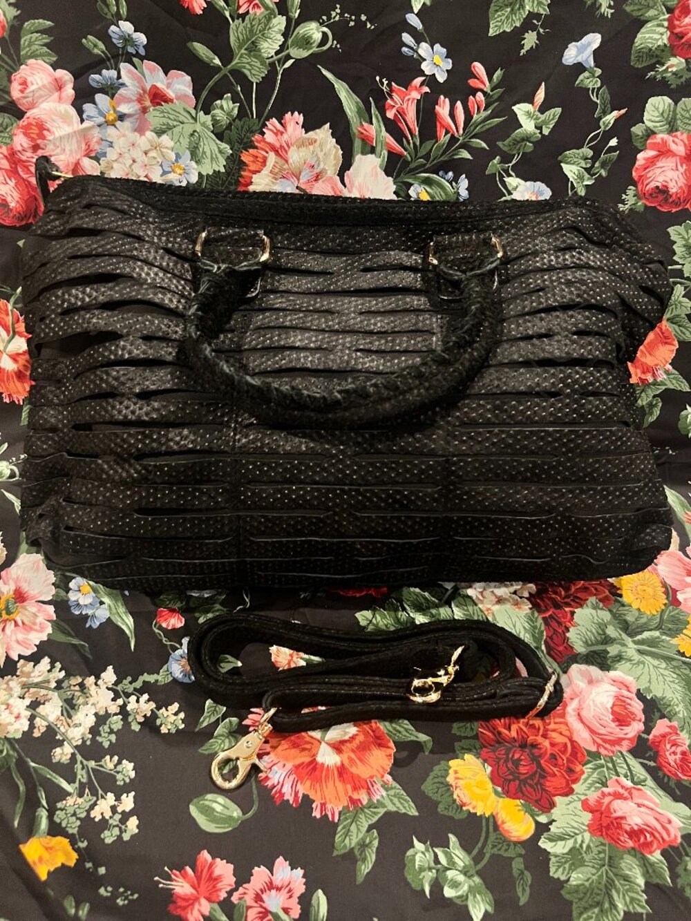 NWT Romygold Biker Slash Top Handle Satchel Bag Black Dots Crossbody